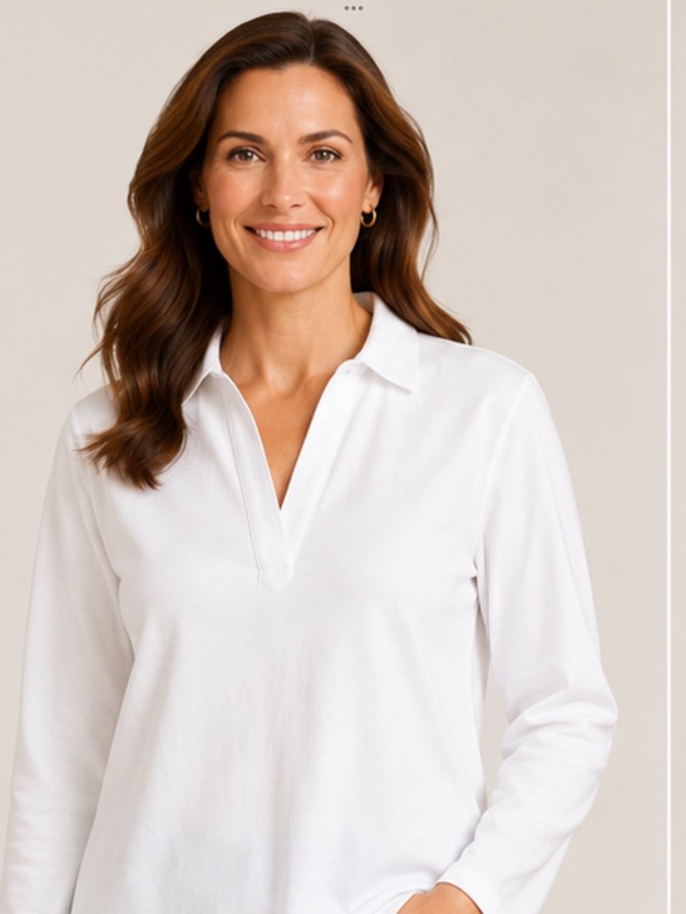 Lands' End Women's White Johnny collar cotton Long Sleeve Top size xlg